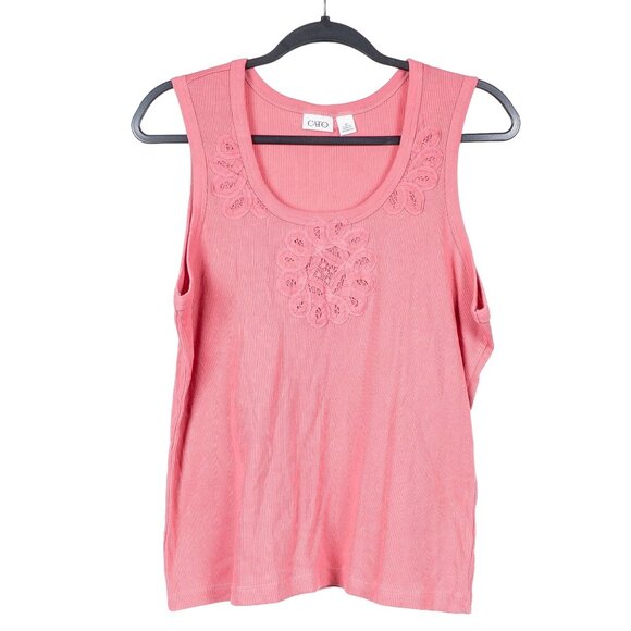 Cato Tank XL Womens Pink Scoop Neck Applique Stretch Ribbed Cotton Blend - Picture 1 of 5